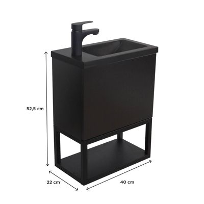 Meuble lave-mains NOVA suspendu métal et bois avec vasque en résine 40x50cm
