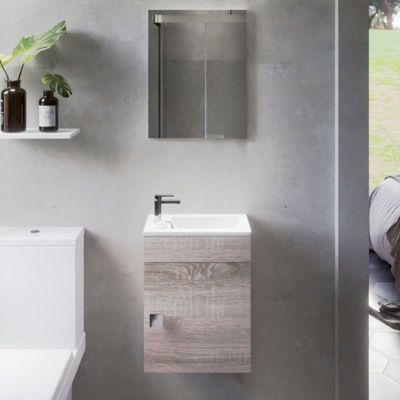 Meuble lave-mains SAFIA avec vasque et miroir - Cambrian Oak