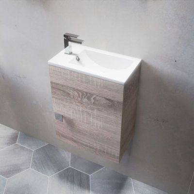Meuble lave-mains SAFIA avec vasque et miroir - Cambrian Oak