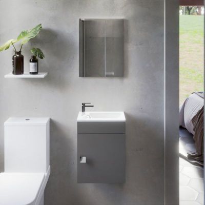 Meuble lave-mains SAFIA avec vasque et miroir - Gris