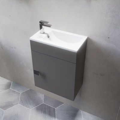 Meuble lave-mains SAFIA avec vasque et miroir - Gris