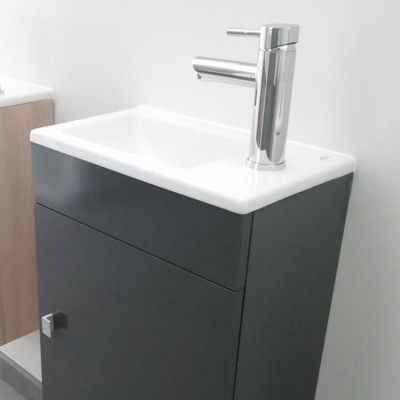 Meuble lave-mains SAFIA avec vasque et miroir - Gris