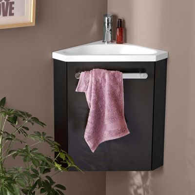 Meuble lave-mains SKINO noir + robinet chromé
