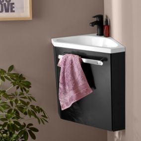 Meuble lave-mains SKINO noir + robinet noir