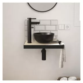 Meuble lave-mains SOHO plan fin et porte serviette côté vasque noire