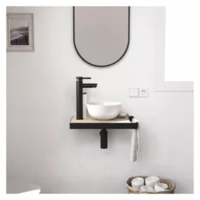 Meuble lave-mains SOHO plan fin p-serviette côté vasque blanche + miroir
