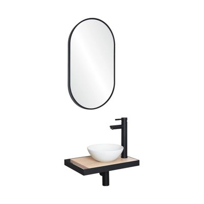 Meuble lave-mains SOHO plan fin p-serviette côté vasque blanche+rob+miroir