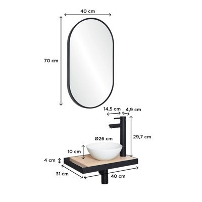 Meuble lave-mains SOHO plan fin p-serviette côté vasque blanche+rob+miroir