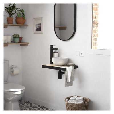 Meuble lave-mains SOHO plan fin p-serviette côté vasque blanche+rob+miroir