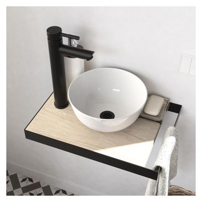 Meuble lave-mains SOHO plan fin p-serviette côté vasque blanche+rob+miroir