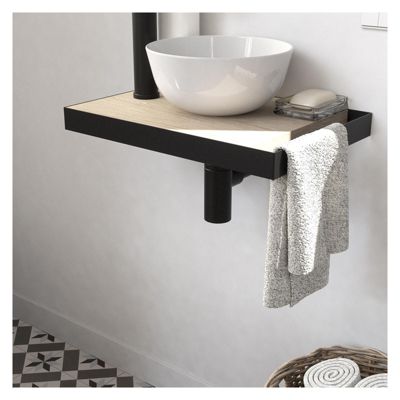 Meuble lave-mains SOHO plan fin p-serviette côté vasque blanche+rob+miroir