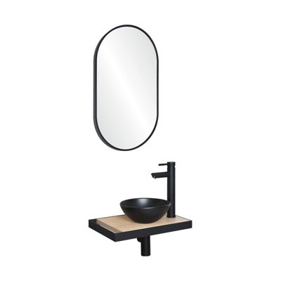 Meuble lave-mains SOHO plan fin p-serviette côté vasque noire + miroir