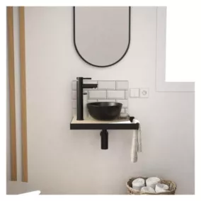 Meuble lave-mains SOHO plan fin p-serviette côté vasque noire + rob+miroir
