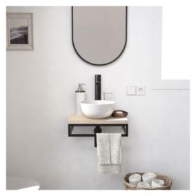 Meuble lave-mains SOHO plan fin p-serviette dessous vasque blanche +miroir