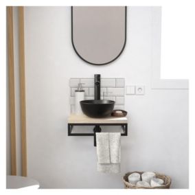 Meuble lave-mains SOHO plan fin p-serviette dessous vasquenoire+rob+miroir