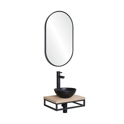 Meuble lave-mains SOHO plan fin p-serviette dessous vasquenoire+rob+miroir