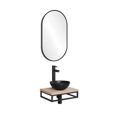Meuble lave-mains SOHO plan fin p-serviette dessous vasquenoire+rob+miroir