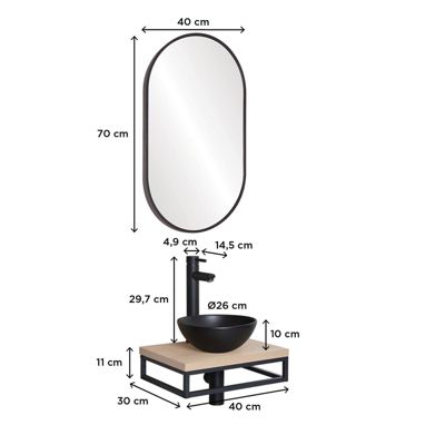 Meuble lave-mains SOHO plan fin p-serviette dessous vasquenoire+rob+miroir