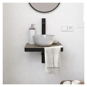 Meuble lave-mains SOHO plan fin p-serviette face vasque blanche + robinet