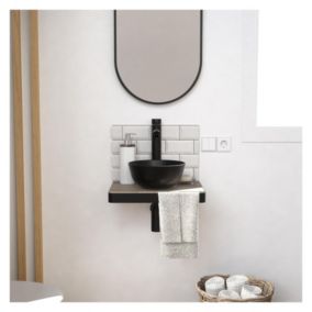 Meuble lave-mains SOHO plan fin p-serviette face vasque noire + miroir