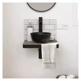 Meuble lave-mains SOHO plan fin p-serviette face vasque noire + robinet
