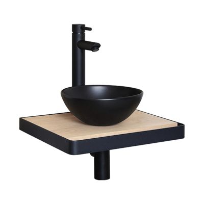 Meuble lave-mains SOHO plan fin p-serviette face vasque noire + robinet