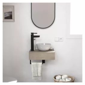 Meuble lave-mains SOHO plan épais vasque blanche + miroir