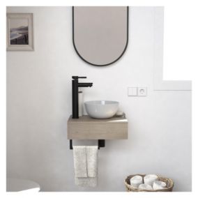 Meuble lave-mains SOHO plan épais vasque blanche + robinet + miroir
