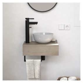 Meuble lave-mains SOHO plan épais vasque blanche + robinet