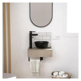 Meuble lave-mains SOHO plan épais vasque noire + miroir