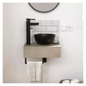 Meuble lave-mains SOHO plan épais vasque noire + robinet