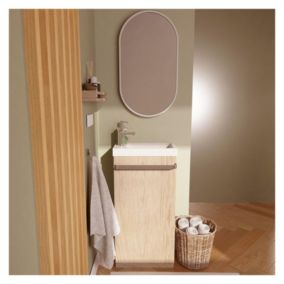 Meuble lave-mains sur pieds JOHANN décor chêne + vasque + miroir