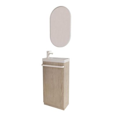 Meuble lave-mains sur pieds JOHANN décor chêne + vasque + miroir