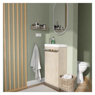 Meuble lave-mains sur pieds JOHANN décor chêne + vasque + miroir