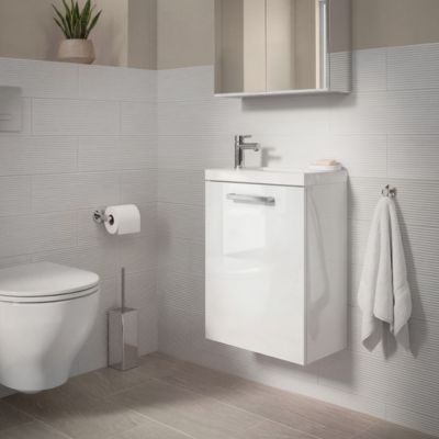 Meuble lave mains suspendu blanc l.43,5 cm 1 porte Imandra + plan vasque blanc résine Beni, GoodHome