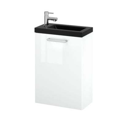 Meuble lave mains suspendu blanc l.43,5 cm 1 porte Imandra + plan vasque noir résine Beni, GoodHome
