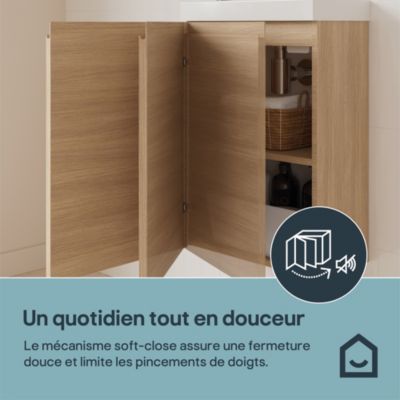 Meuble lave mains suspendu effet chêne clair 1 porte l.43,5 x H.55 x P.23,2 cm GoodHome Imandra