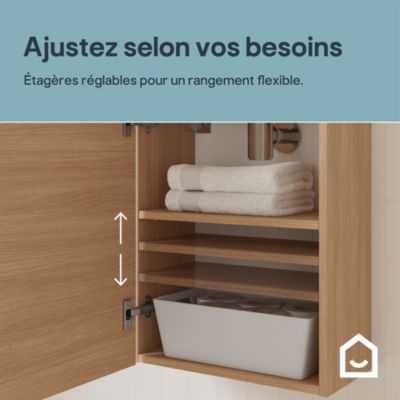Meuble lave mains suspendu effet chêne clair 1 porte l.43,5 x H.55 x P.23,2 cm GoodHome Imandra