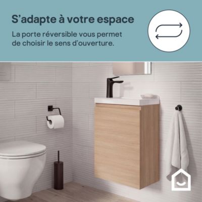 Meuble lave mains suspendu effet chêne clair 1 porte l.43,5 x H.55 x P.23,2 cm GoodHome Imandra