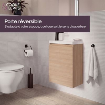 Meuble lave mains suspendu effet chêne clair 1 porte l.43,5 x H.55 x P.23,2 cm GoodHome Imandra