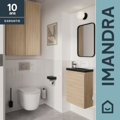 Meuble lave mains suspendu effet chêne clair 1 porte l.43,5 x H.55 x P.23,2 cm GoodHome Imandra
