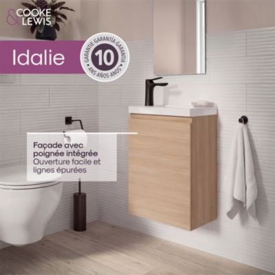 Meuble lave mains suspendu effet chêne clair 1 porte l.43,5 x H.55 x P.23,2 cm GoodHome Imandra
