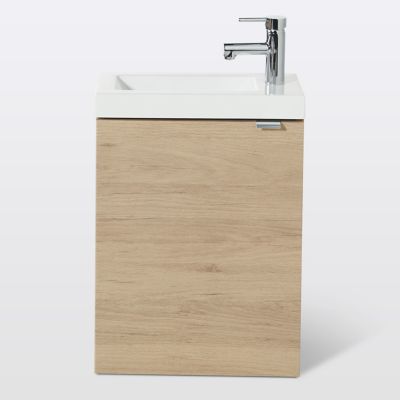 Meuble lave mains suspendu effet chêne l.44 cm Imandra + plan vasque blanc résine Beni, GoodHome