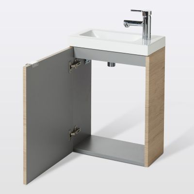 Meuble lave mains suspendu effet chêne l.44 cm Imandra + plan vasque blanc résine Beni, GoodHome