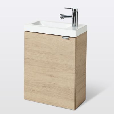 Meuble lave mains suspendu effet chêne l.44 cm Imandra + plan vasque blanc résine Beni, GoodHome
