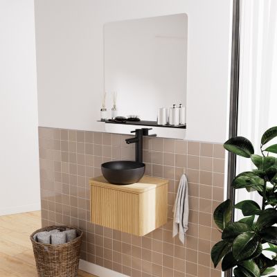 Meuble lave mains suspendu l.40 x H.26,6 x P.30 cm, effet chêne strié, Homesight Elli