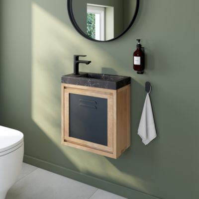 Meuble lave mains suspendu l.44 x H.44 x P.23 cm, chêne massif et métal noir, Cooke & Lewis Indus