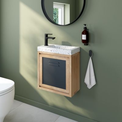 Meuble lave mains suspendu l.44 x H.44 x P.23 cm, chêne massif et métal noir, Cooke & Lewis Indus