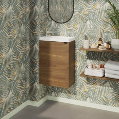Meuble lave mains suspendu l.44 x H.55 x P.23 cm, effet noyer, GoodHome Imandra