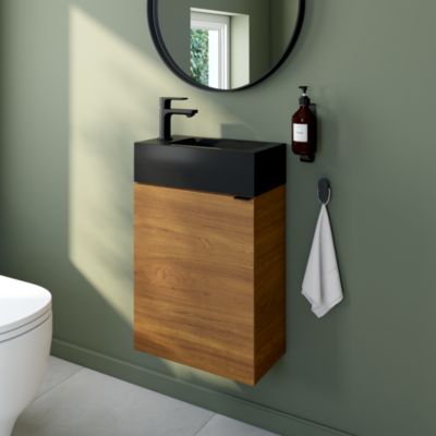 Meuble lave mains suspendu l.44 x H.55 x P.23 cm, effet noyer, GoodHome Imandra